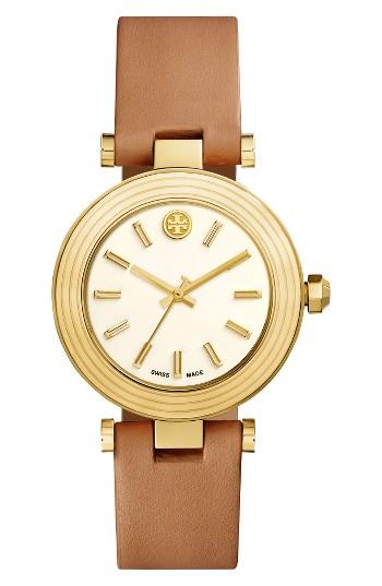 Women's Tory Burch Classic-t Leather Strap Watch, 36mm