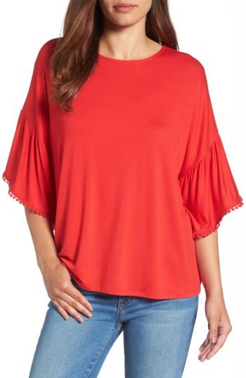 Women's Bobeau Flounce Sleeve Knit Top - Red