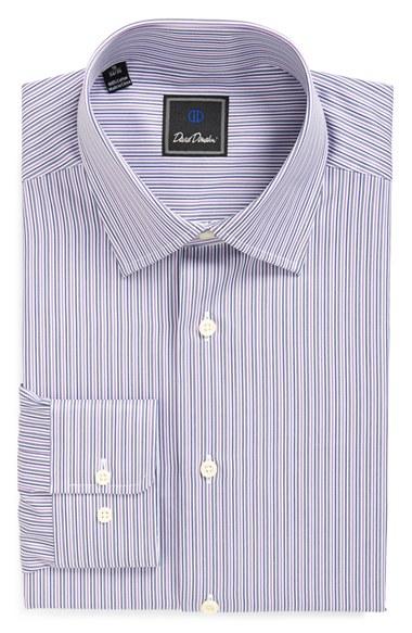 Men's David Donahue Regular Fit Stripe Dress Shirt .5 32/33 - Purple