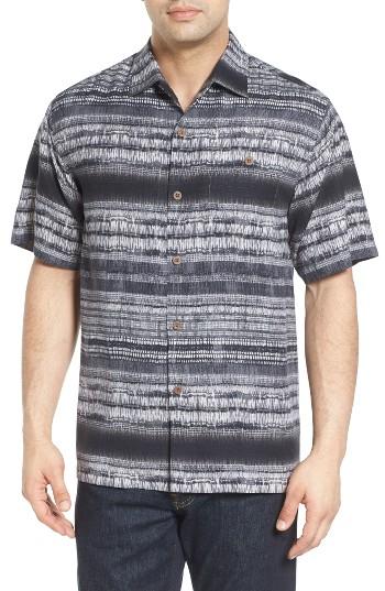 Men's Tommy Bahama Tripoli Tie Dye Stripe Silk Camp Shirt - Black