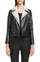Women's Saint Laurent Contrast Lapel Studded Leather Jacket Us / 36 Fr - Black