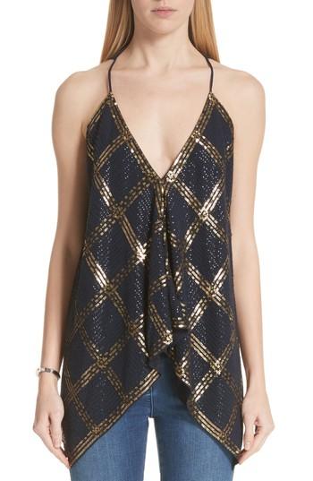 Women's St. John Collection Sequined Stretch Silk Georgette Handkerchief Top, Size - Blue