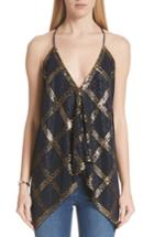 Women's St. John Collection Sequined Stretch Silk Georgette Handkerchief Top, Size - Blue