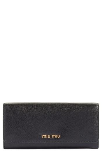Women's Miu Miu Madras Leather Continental Wallet - Black