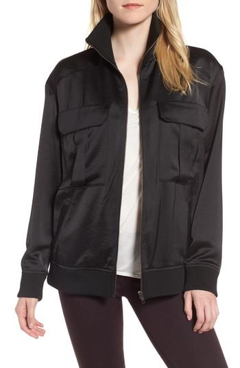 Women's Trouve Satin Track Jacket, Size - Black