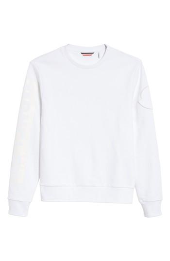 Men's Moncler Logo Sleeve Sweatshirt, Size - White