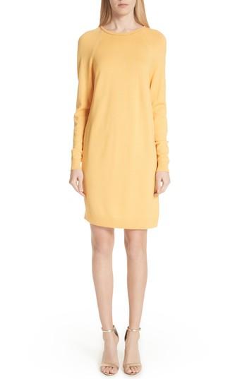 Women's St. John Collection Jersey Knit & Stretch Silk Sweater Dress, Size - Yellow