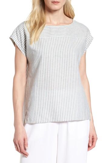 Women's Eileen Fisher Stripe Hemp & Organic Cotton Swing Top, Size - Blue