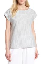 Women's Eileen Fisher Stripe Hemp & Organic Cotton Swing Top, Size - Blue