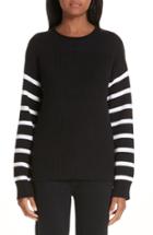 Women's Victor Glemaud Stripe Sleeve Cotton Sweater - Black
