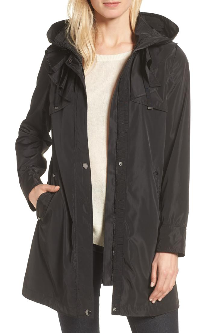 Women's Via Spiga Ruffle Detail Packable Raincoat