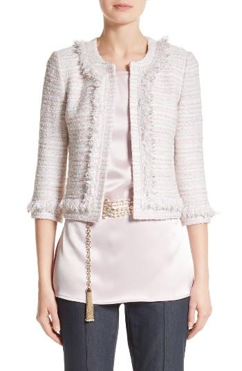 Women's St. John Collection Padmesh Tweed Knit Fringe Jacket - White