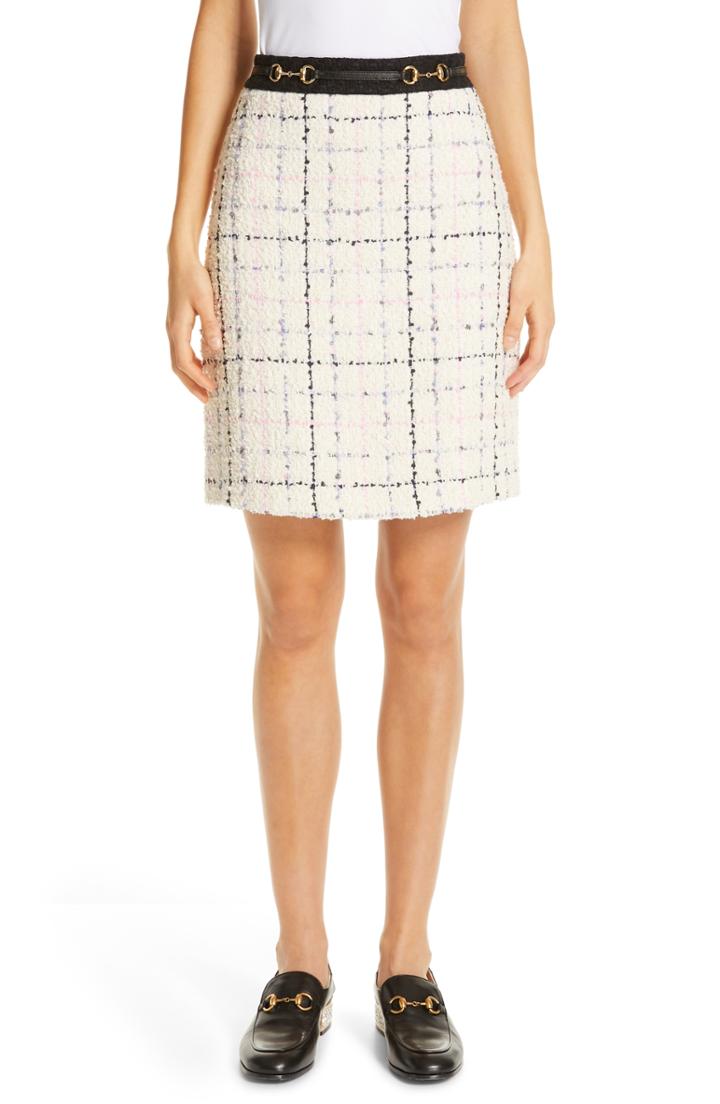 Women's Gucci Checked Tweed A-line Skirt Us / 44 It - Ivory