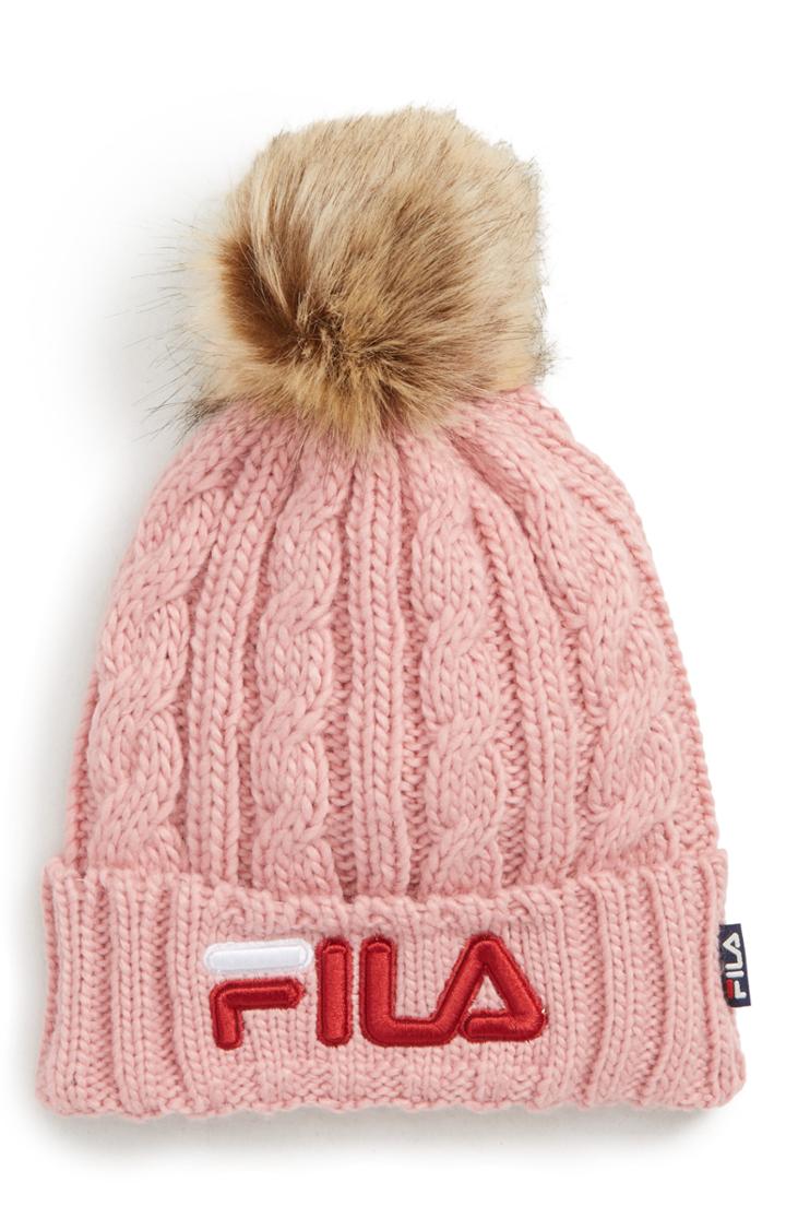 Women's Fila Pompom Cable Knit Beanie - Pink