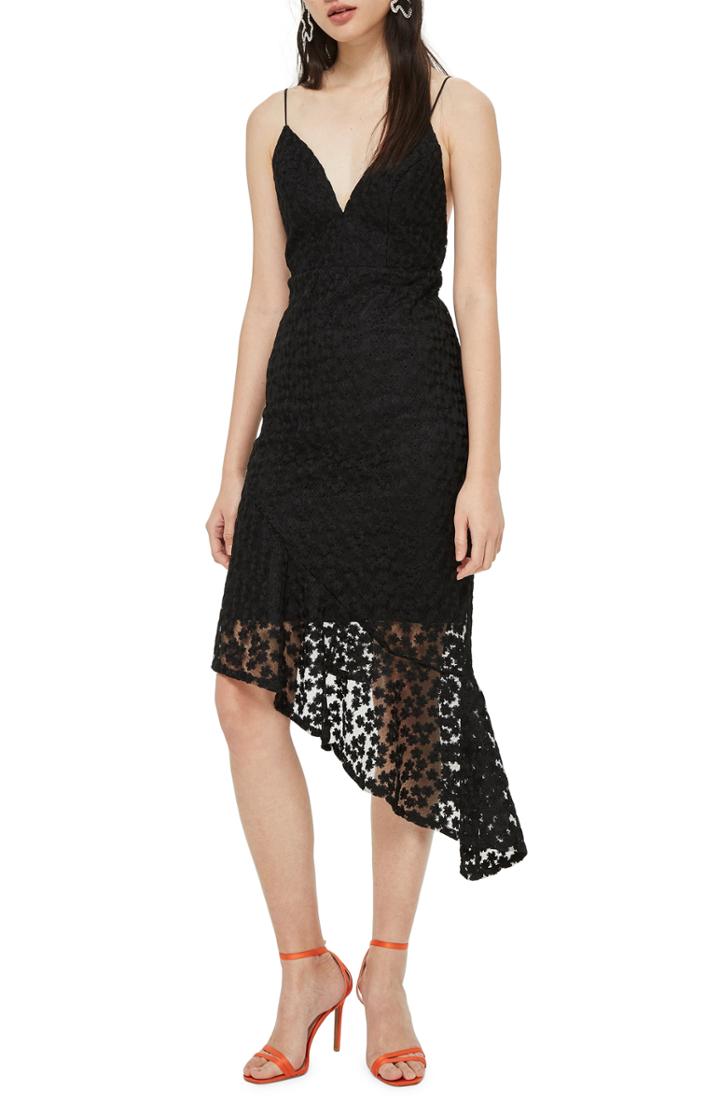 Women's Topshop Lace Plunge Asymmetrical Dress