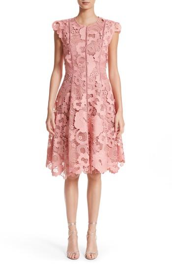 Women's Lela Rose Seamed Lace Fit & Flare Dress