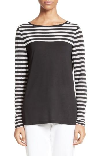 Women's St. John Collection Stripe Mesh Inset Top - Black