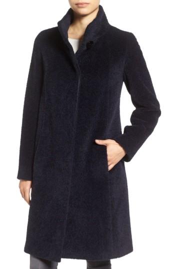 Petite Women's Cinzia Rocca Icons Stand Collar Wool & Alpaca Long A-line Coat P - Blue