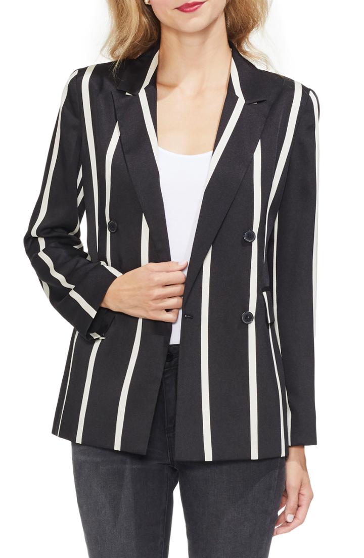 Women's Vince Camuto Dramatic Stripe Double Breasted Blazer - Black