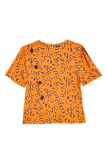 Women's Topshop Animal Print Button Blouse Us (fits Like 0) - Orange