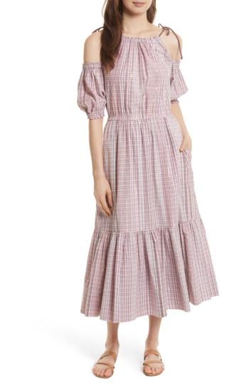 Women's La Vie Rebecca Taylor Cold Shoulder Lurex Plaid Midi Dress - Pink