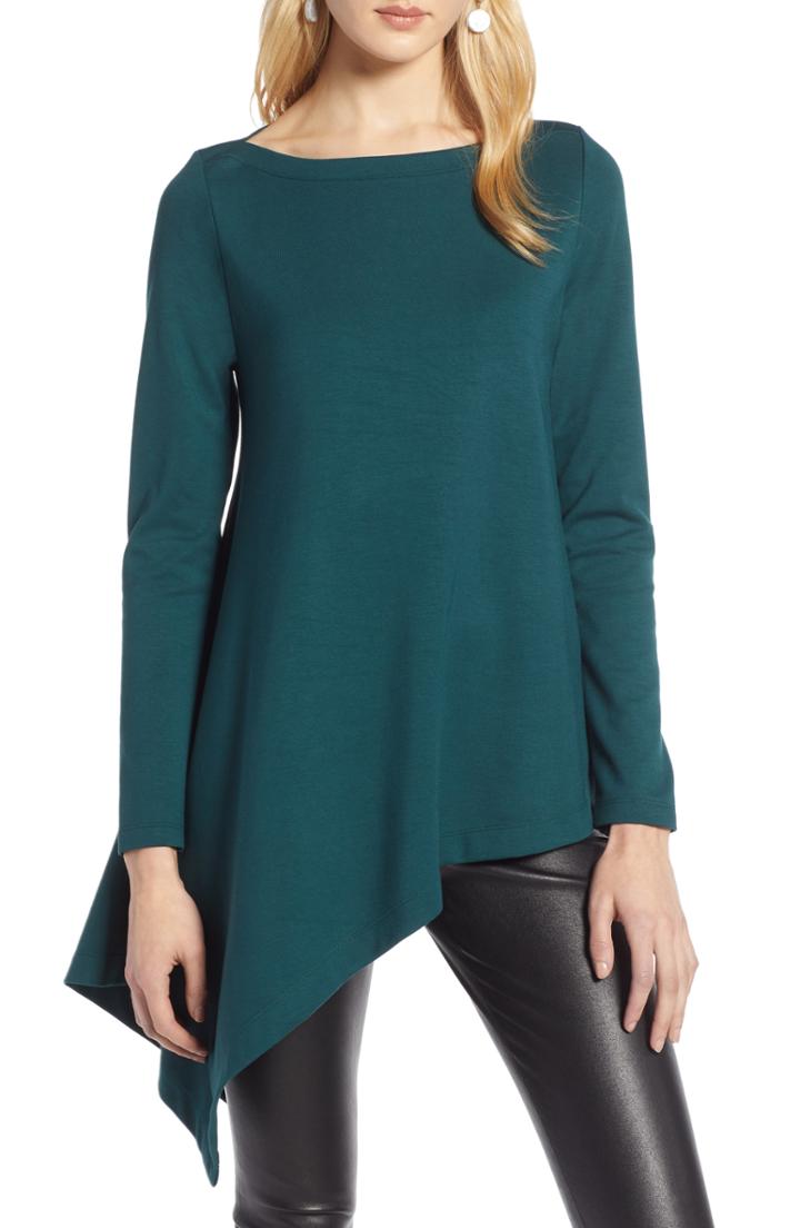 Petite Women's Halogen Boatneck Asymmetrical Tunic, Size P - Burgundy