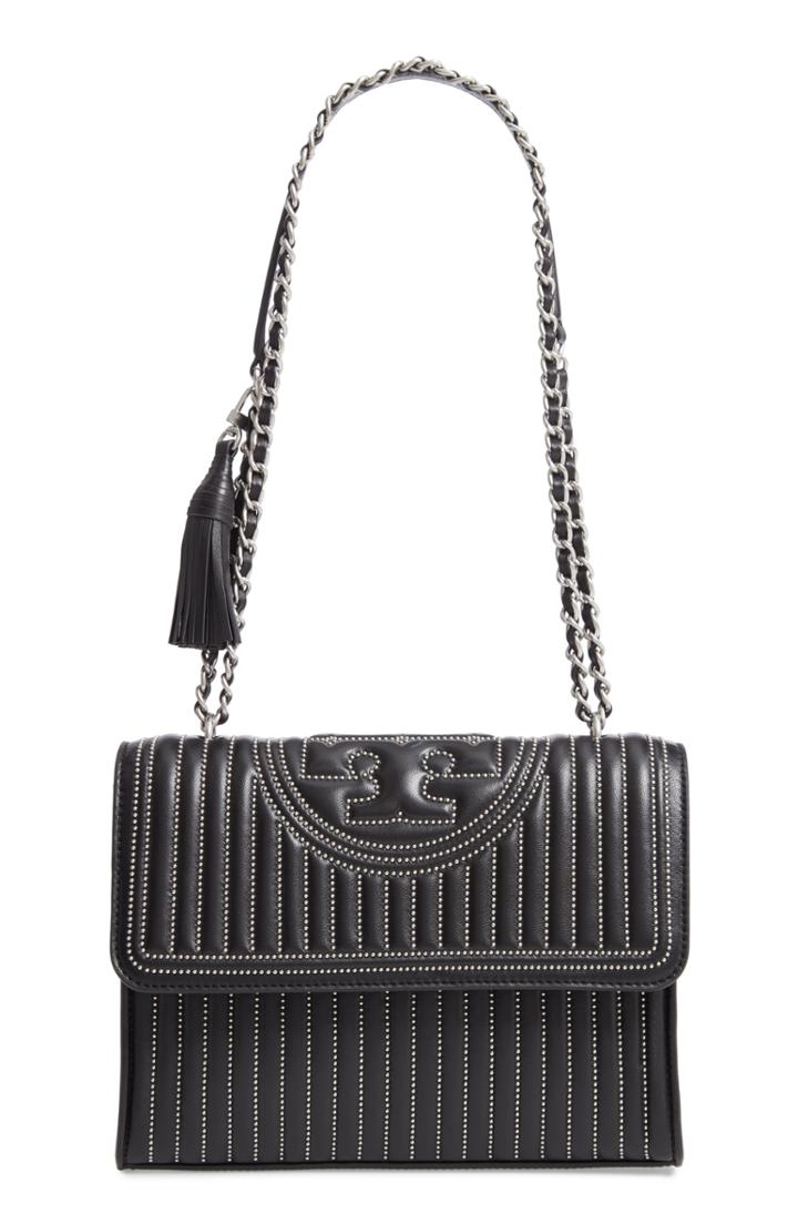 Tory Burch Fleming Mini Stud Leather Convertible Shoulder Bag - Black