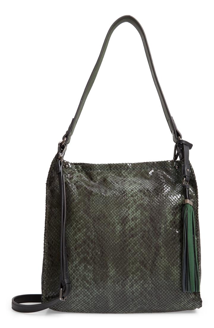 Sondra Roberts Snake Embossed Faux Leather Hobo - Green