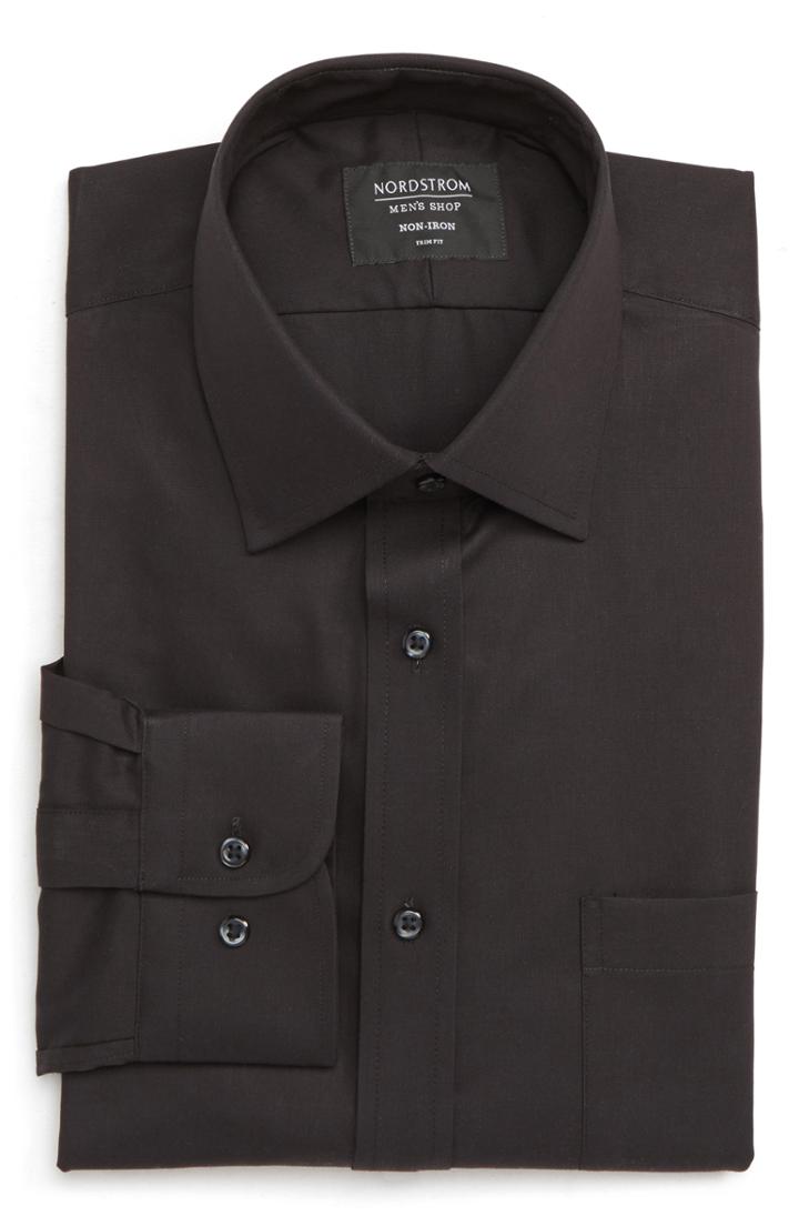 Men's Nordstrom Men's Shop Trim Fit Non-iron Dress Shirt .5 - 34/35 - Black