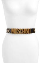 Women's Moschino Logo Studs Leather Belt - Black/ Gold