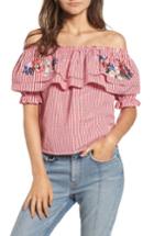 Women's Lost + Wander Embroidered Gingham Off The Shoulder Top - Red