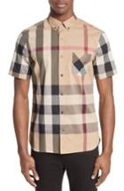 Men's Burberry Thornaby Trim Fit Check Sport Shirt, Size - Beige