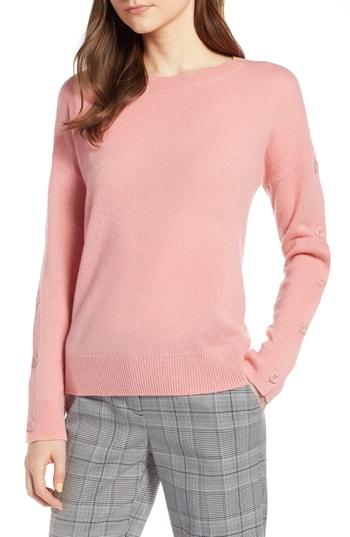 Women's Halogen Cashmere Button Sleeve Sweater - Pink