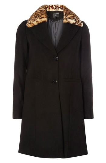 Women's Dorothy Perkins Coat With Faux Fur Collar Us / 10 Uk - Black