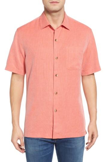 Men's Tommy Bahama Coastal San Clemente Regular Fit Silk Camp Shirt, Size - Orange