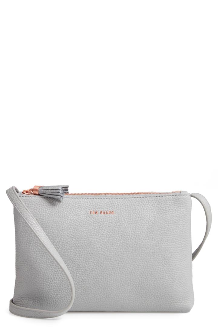 Ted Baker London Maceyy Double Zip Leather Crossbody Bag - Grey