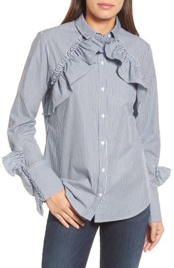 Women's Kenneth Cole New York Ruffle Poplin Shirt - Blue
