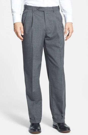 Men's Berle Self Sizer Waist Pleated Trousers X 30 - Grey