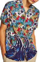 Men's Topman Floral Wave Camp Shirt - Blue