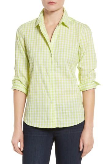 Petite Women's Foxcroft Crinkled Gingham Shirt P - Green