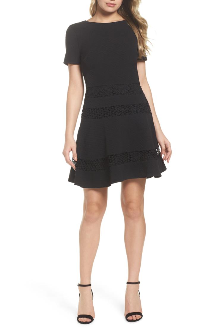 Women's Chelsea28 Mixed Media Fit & Flare Dress - Black