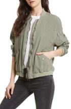 Women's Free People Ruched Linen Bomber Jacket - Green
