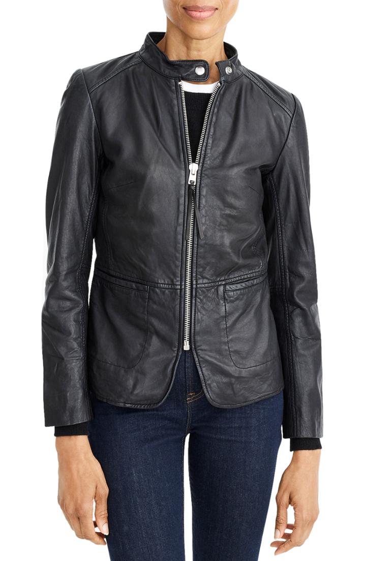 Women's J.crew Peplum Leather Jacket - Black