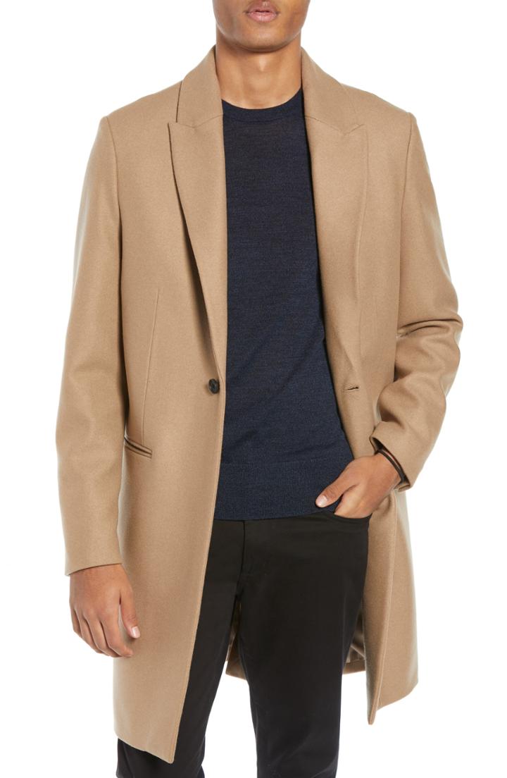 Men's Allsaints Tulsen Fit Wool Topcoat, Size 42 - Brown