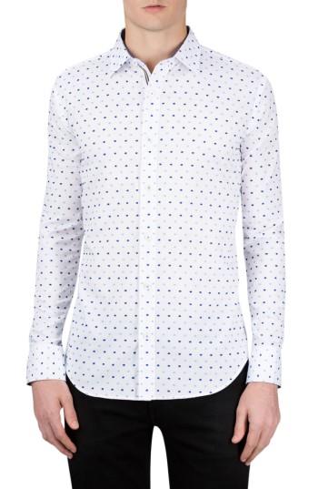 Men's Bugatchi Classic Fit Embroidered Dot Sport Shirt, Size - White