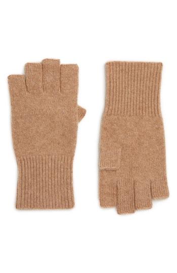 Women's Halogen Cashmere Fingerless Gloves, Size - Brown