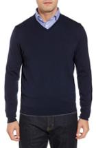 Men's Thomas Dean Merino Wool Blend V-neck Sweater - Blue