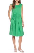 Women's Halogen Drawcord Stretch Cotton Blend Dress, Size - Green