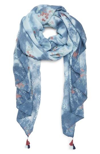 Women's Treasure & Bond Print Tassel Scarf, Size - Blue