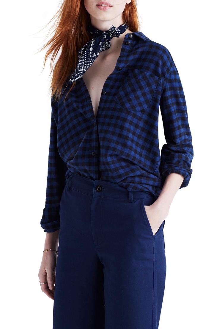 Women's Madewell Slim Boyfriend Shirt, Size - Blue